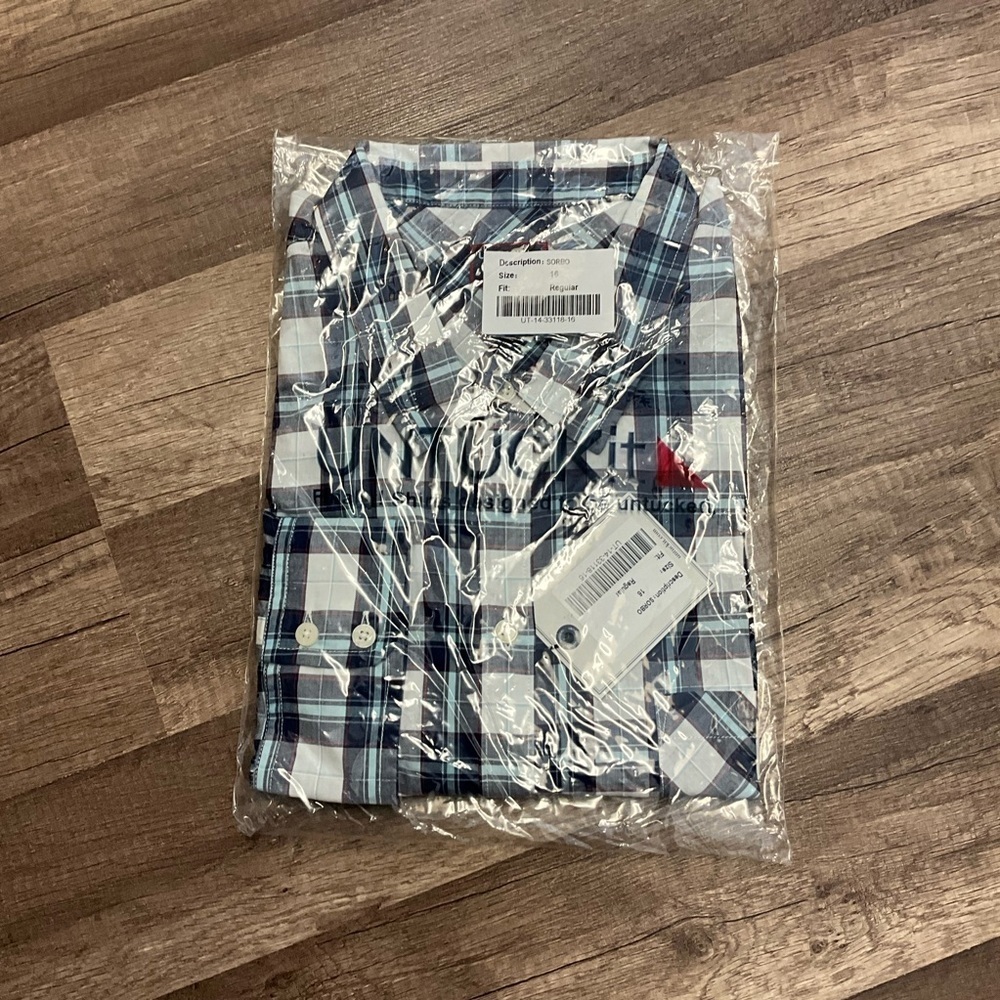 Untuckit Women’s Sorbo 100% Cotton Button Down Shirt Plaid Long Sleeve Sz 16